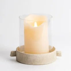 Kirkland's Home Cream Textured Base Hurricane, 7 In.- Candle Holders