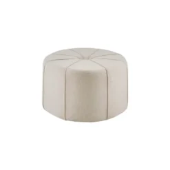 Kirkland's Home Cream Thick Welting Center Button Oval Ottoman- Benches & Ottomans
