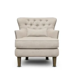 Kirkland's Home Cream Tufted Armchair With Lumbar Pillow- Accent Chairs