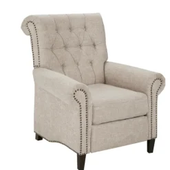 Kirkland's Home Cream Tufted Back Nailhead Trim Recliner Armchair- Accent Chairs