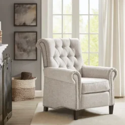 Kirkland's Home Cream Tufted Back Nailhead Trim Recliner Armchair- Accent Chairs