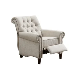 Kirkland's Home Cream Tufted Back Nailhead Trim Recliner Armchair- Accent Chairs