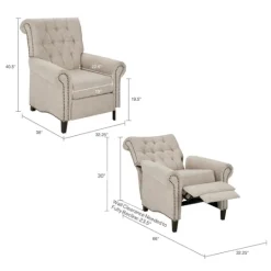 Kirkland's Home Cream Tufted Back Nailhead Trim Recliner Armchair- Accent Chairs