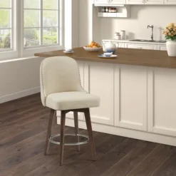 Kirkland's Home Cream Tufted Back Swivel Counter Stool- Bar Stools & Counter Height Stools