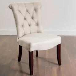 Kirkland's Home Cream Tufted Dining Chair With Rolled Back- Dining Chairs
