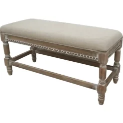 Kirkland's Home Cream Upholstered And Wooden Bench- Benches & Ottomans
