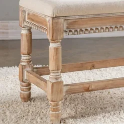 Kirkland's Home Cream Upholstered And Wooden Bench- Benches & Ottomans