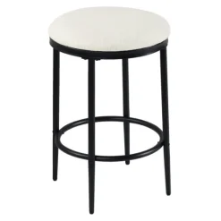 Kirkland's Home Cream Upholstered Metal Counter Stool- Bar Stools & Counter Height Stools