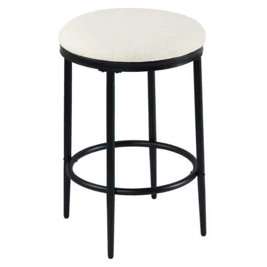 Kirkland's Home Cream Upholstered Metal Counter Stool- Bar Stools & Counter Height Stools