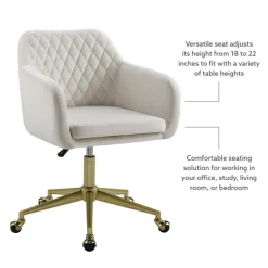 Kirkland's Home Cream Upholstered Tufted Swivel Office Chair- Office Furniture
