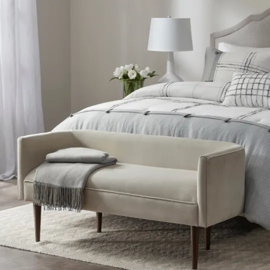 Kirkland's Home Cream Velvet Low Back Transitional Settee- Sofas & Loveseats
