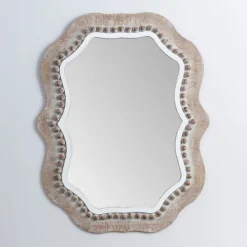Kirkland's Home Cream Wood Beaded Wavy Frame Mirror- Decorative Mirrors