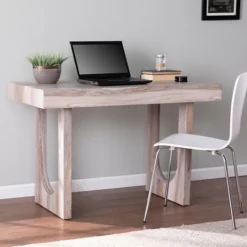 Kirkland's Home Cream Wood Faux Marble Desk- Office Furniture