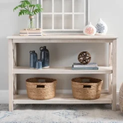 Kirkland's Home Cream Wooden Plank X-Frame Console Table- Entryway Furniture
