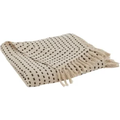 Kirkland's Home Cream Woven Dashed Cotton Throw- Blankets & Throws
