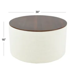 Kirkland's Home Cream Woven Wood Top Storage Ottoman- Benches & Ottomans