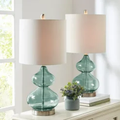 Kirkland's Home Curved Blue Glass Table Lamps, Set Of 2- Table Lamps