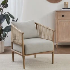 Kirkland's Home Curved Wood And Jute Rope Accent Chair- Accent Chairs