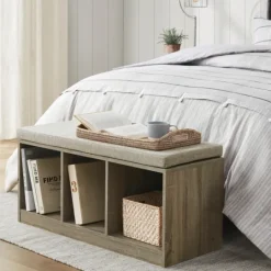 Kirkland's Home Cushioned Open Cubby Storage Bench- Benches & Ottomans
