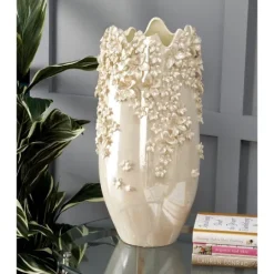 Kirkland's Home 3D Floral Cream Ceramic Vase- Vases