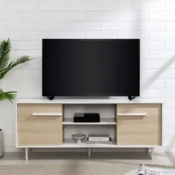Kirkland's Home Daisy Oak Wood Open Storage Tv Stand- Tv Stands & Media Consoles