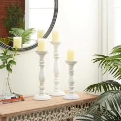 Kirkland's Home Daisy White Rustic 3-Pc. Candle Holder Set- Candle Holders