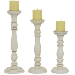 Kirkland's Home Daisy White Rustic 3-Pc. Candle Holder Set- Candle Holders