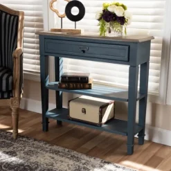 Kirkland's Home Daphne Blue Bayur Wood Two-Shelf Console Table- Console Tables