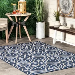Kirkland's Home Darcie Blue Geometric Outdoor Rug, 5X8- Outdoor Rugs