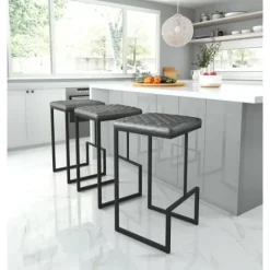 Kirkland's Home Dark And Black Upholstered Barstool- Bar Stools & Counter Height Stools
