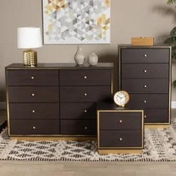 Kirkland's Home Dark And Gold Wood 3-Pc. Dresser Set- Dressers & Chests