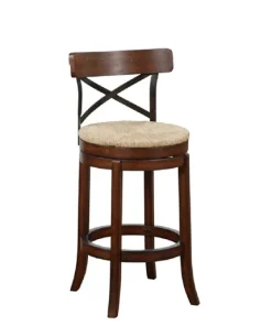 Kirkland's Home Dark Brown Wood And Seagrass Swivel Bar Stool- Bar Stools & Counter Height Stools
