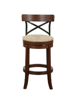 Kirkland's Home Dark Brown Wood And Seagrass Swivel Bar Stool- Bar Stools & Counter Height Stools