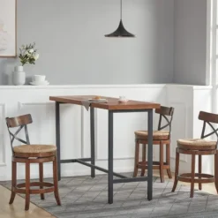 Kirkland's Home Dark Brown Wood And Seagrass Swivel Bar Stool- Bar Stools & Counter Height Stools