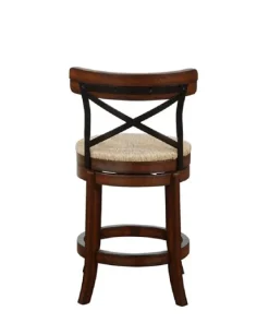 Kirkland's Home Dark Brown Wood And Seagrass Swivel Counter Stool- Bar Stools & Counter Height Stools