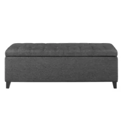Kirkland's Home Dark Button Tufted Storage Bench- Benches & Ottomans