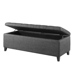 Kirkland's Home Dark Button Tufted Storage Bench- Benches & Ottomans