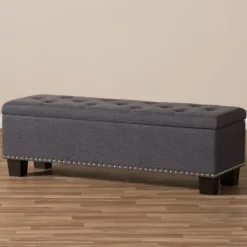 Kirkland's Home Dark Button-Tufted Upholstered Storage Bench- Entryway Furniture
