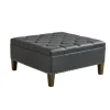 Kirkland's Home Dark Espresso Button Tufted Leather Ottoman- Benches & Ottomans