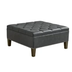 Kirkland's Home Dark Espresso Button Tufted Leather Ottoman- Benches & Ottomans