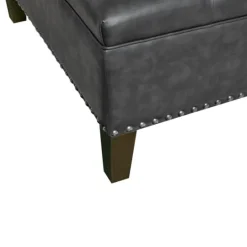 Kirkland's Home Dark Espresso Button Tufted Leather Ottoman- Benches & Ottomans