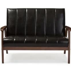 Kirkland's Home Dark Faux Leather Channel Loveseat, 45 In.- Sofas & Loveseats