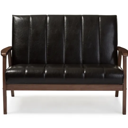 Kirkland's Home Dark Faux Leather Channel Loveseat, 45 In.- Sofas & Loveseats