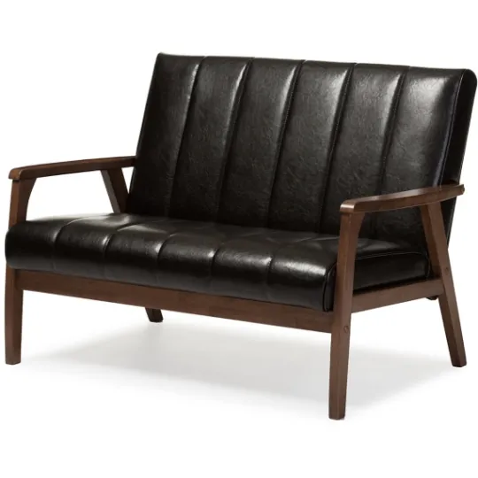 Kirkland's Home Dark Faux Leather Channel Loveseat, 45 In.- Sofas & Loveseats