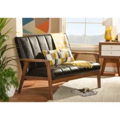 Kirkland's Home Dark Faux Leather Channel Loveseat, 45 In.- Sofas & Loveseats