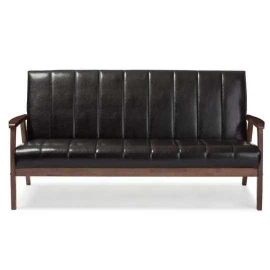 Kirkland's Home Dark Faux Leather Channel Sofa, 63 In.- Sofas & Loveseats