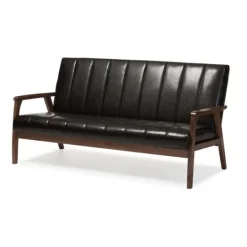 Kirkland's Home Dark Faux Leather Channel Sofa, 63 In.- Sofas & Loveseats