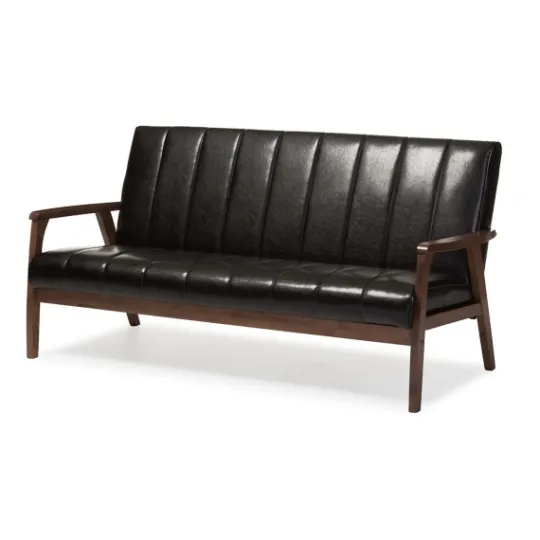 Kirkland's Home Dark Faux Leather Channel Sofa, 63 In.- Sofas & Loveseats