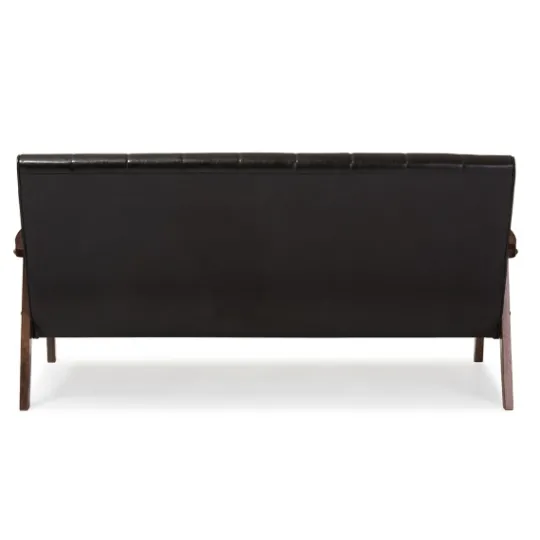 Kirkland's Home Dark Faux Leather Channel Sofa, 63 In.- Sofas & Loveseats