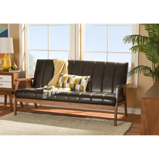 Kirkland's Home Dark Faux Leather Channel Sofa, 63 In.- Sofas & Loveseats